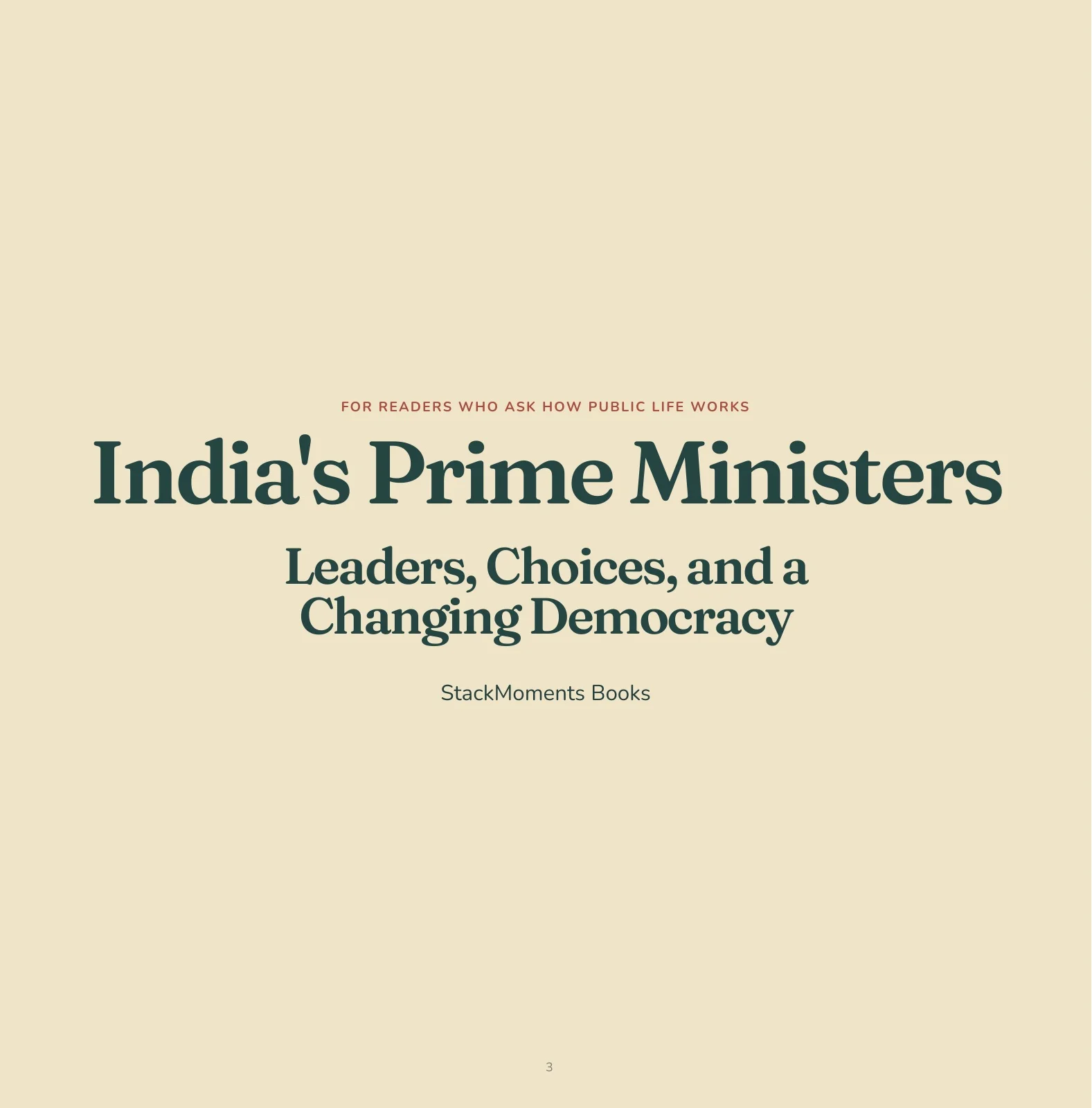Preview of The title page for India’s Prime Ministers, with subtitle and author credit.